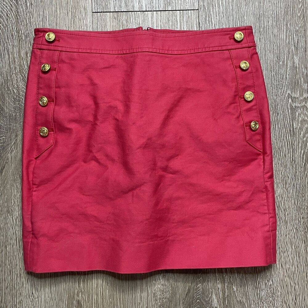 J. Crew Mini Skirt Pink Nautical Sailor Gold Buttons Pockets 0 Lined
